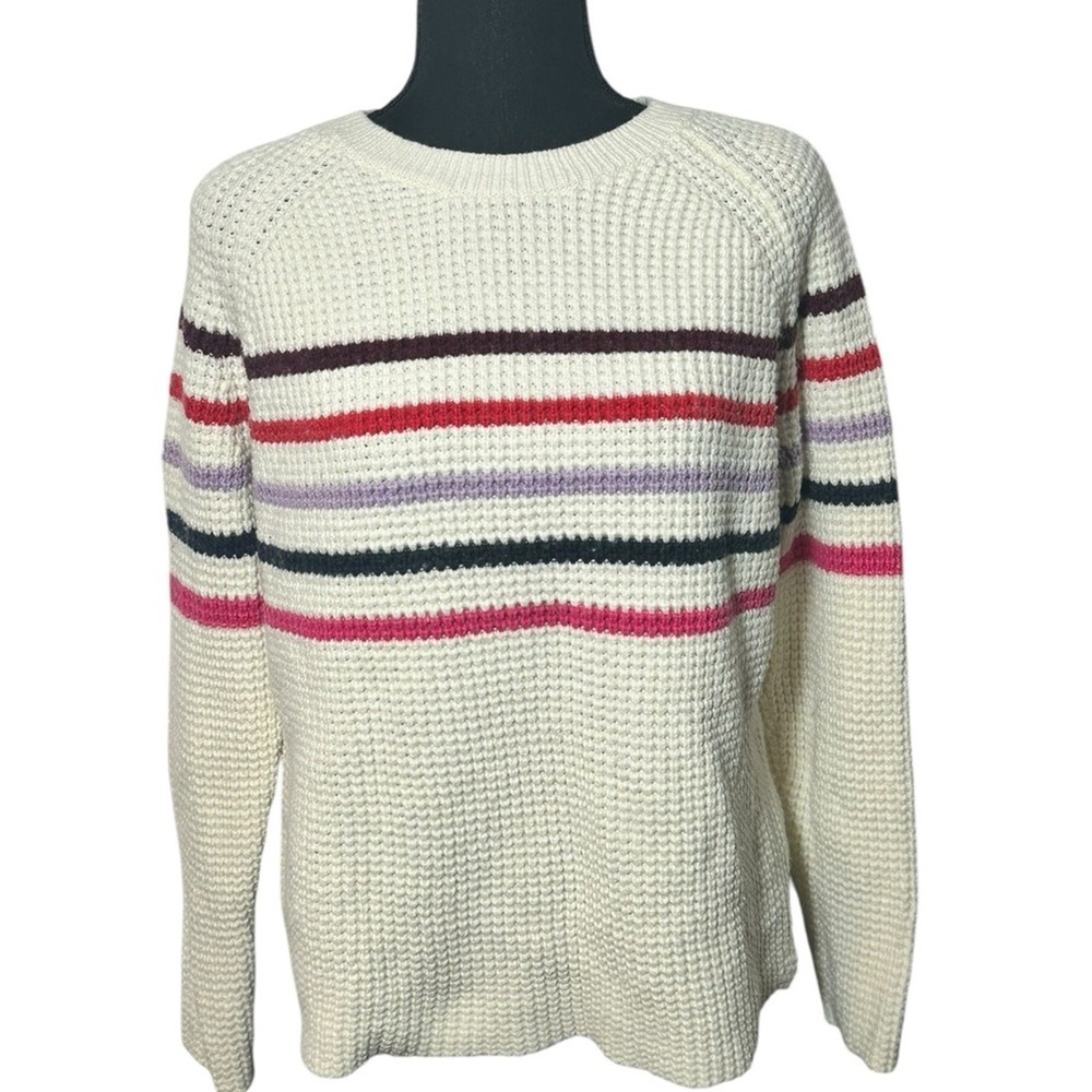 Marine Layer Creamโ Multi Stripe Sweater Delaney Raglan Preppy Chucky Size Large